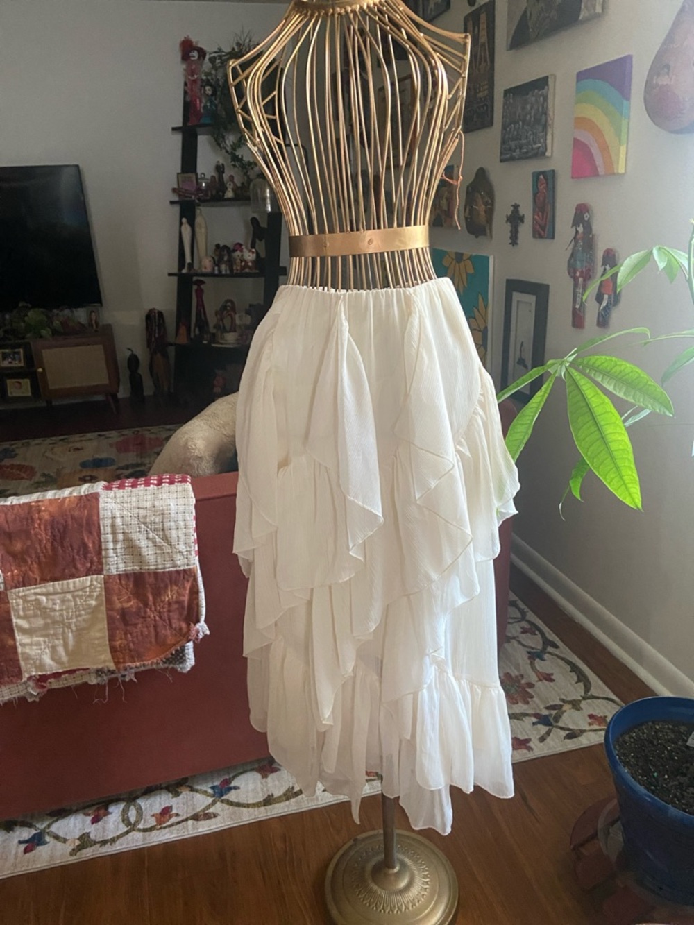 Sincerely Jules White Tiered Ruffled Midi Skirt